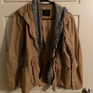 Layered Khaki Cargo/Hoodie Jacket